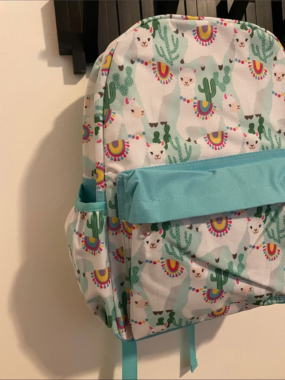 Kids Llama Print Backpack with Aqua Front Pocket -NEW